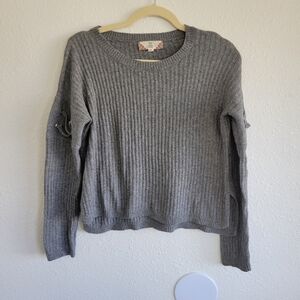 Pink Rose Grey Ribbed Cropped Sweater Women's Size S